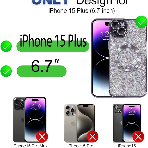 Glitter Leopard Print iPhone 15 Plus Case - Silver and Blue - Picture 7 of 11